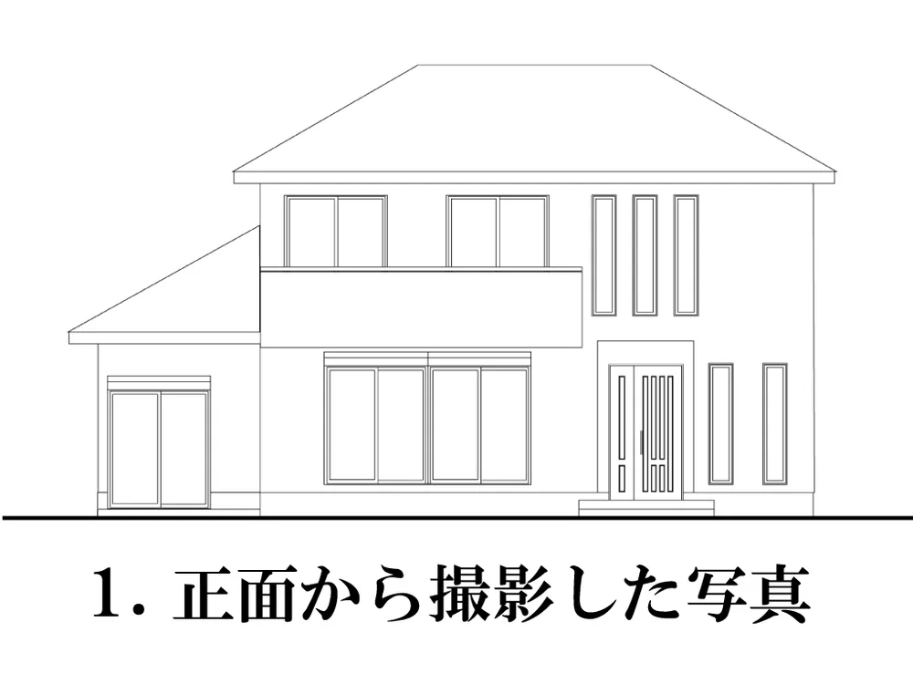 正面から撮影した建物写真の例