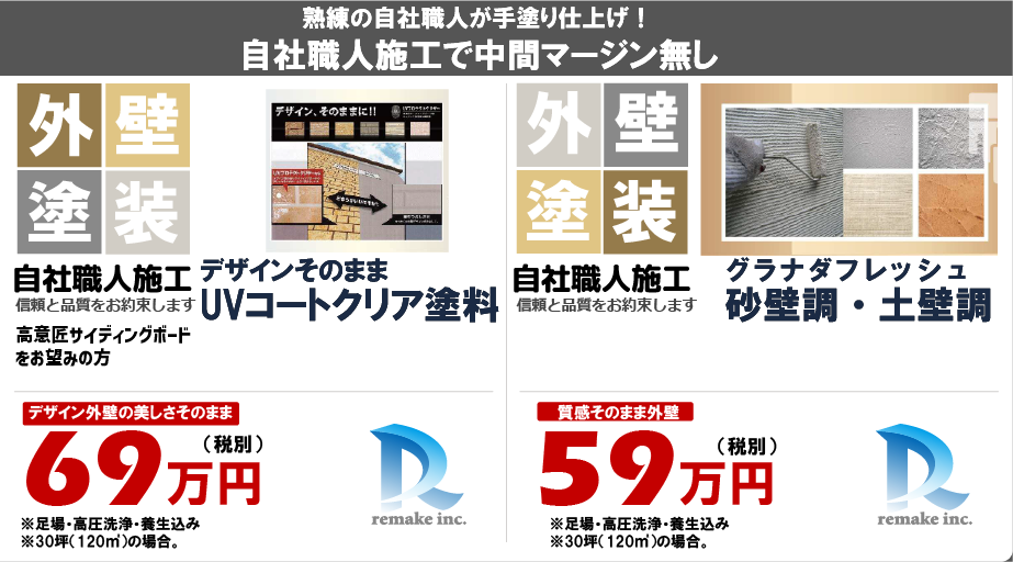 外壁クリア塗装とグラナダフレッシュ塗装プラン